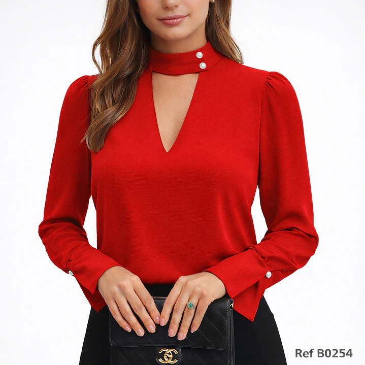 Blusa de moda con perlas en el cuello 5