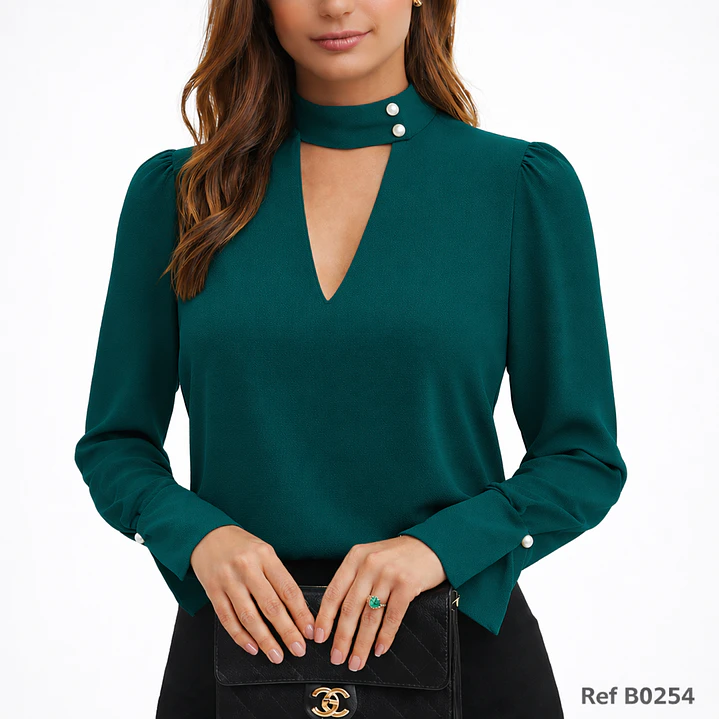 Blusa de moda con perlas en el cuello 12