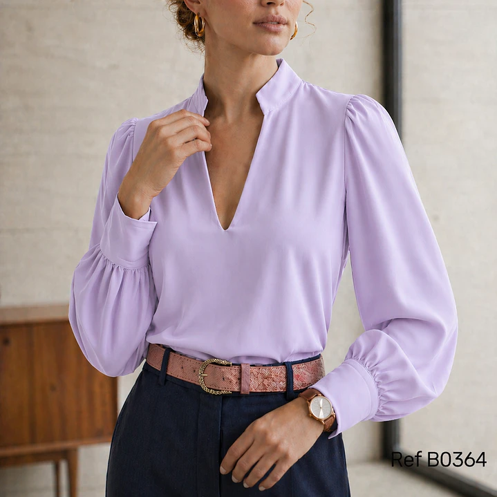Blusa Sofisticada  Con Escote En V y Cuello 4