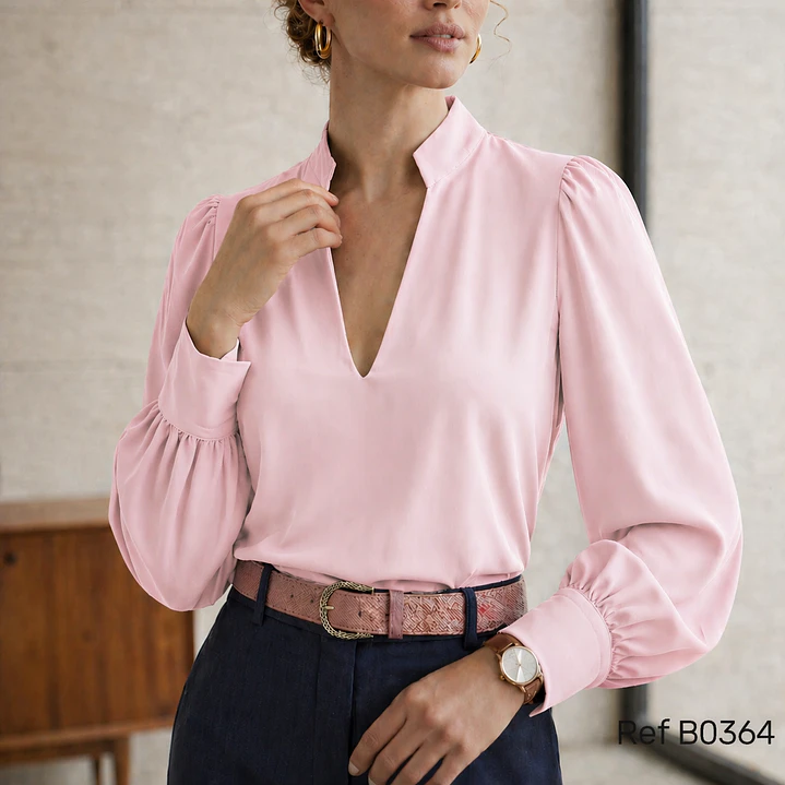 Blusa Sofisticada  Con Escote En V y Cuello 8