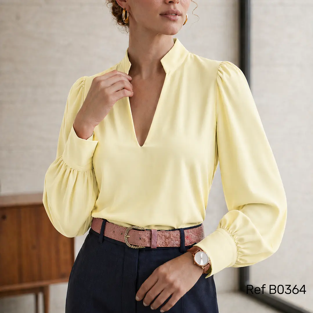 Blusa Sofisticada  Con Escote En V y Cuello 9