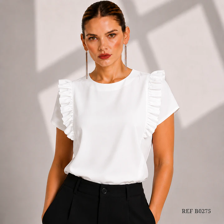 Blusa de moda con arandelas cortas 4