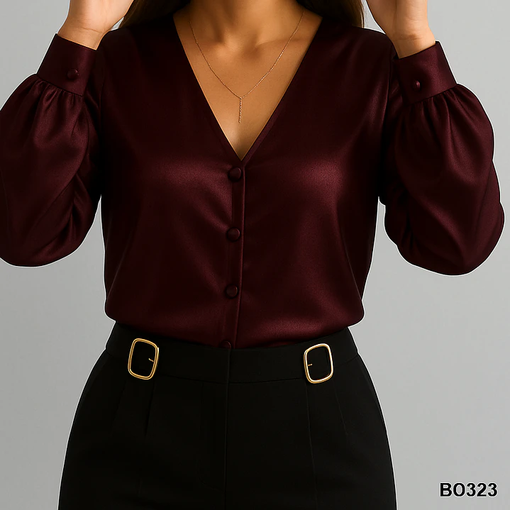 Blusa Satinada con Botones y Puño Decorativo 4