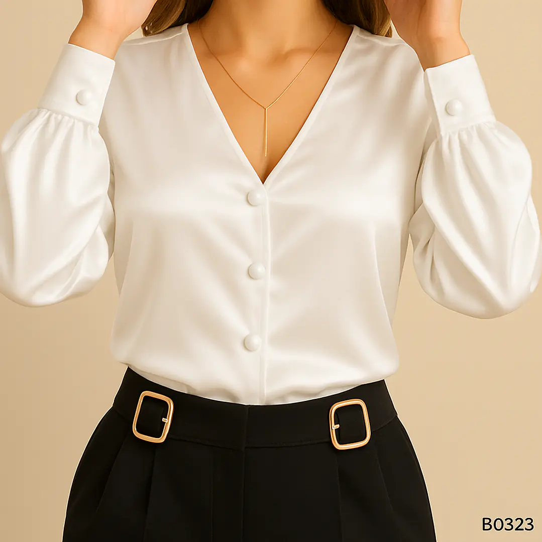 Blusa Satinada con Botones y Puño Decorativo 5