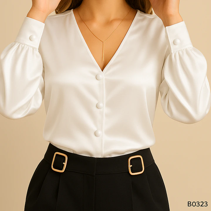 Blusa Satinada con Botones y Puño Decorativo 5