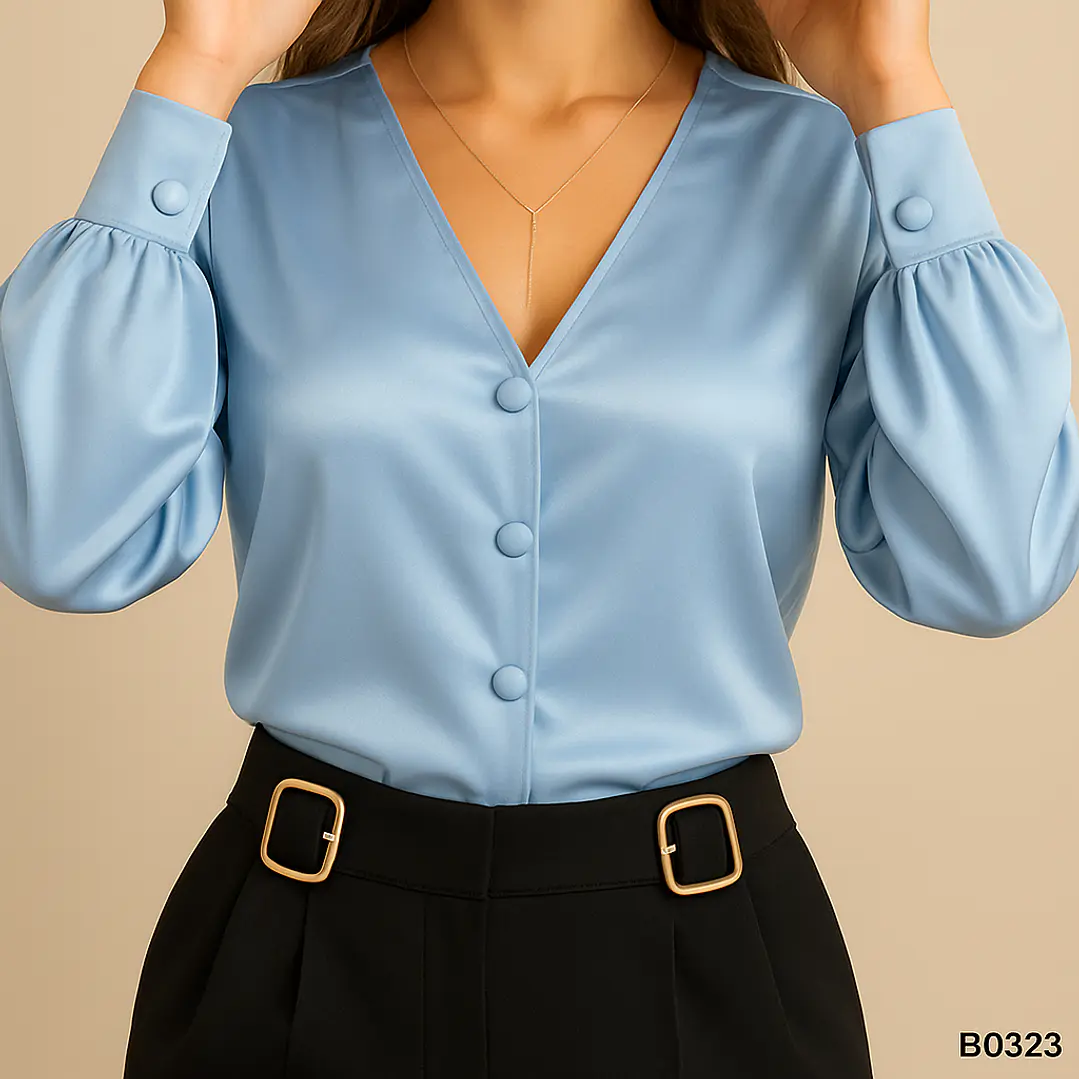 Blusa Satinada con Botones y Puño Decorativo 6