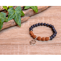 Pulsera Piedra Volcanica y Rudraksha