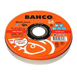 Set de Discos abrasivos de corte de alto rendimiento, Inox y metal 4 1/2" bahco (10un)