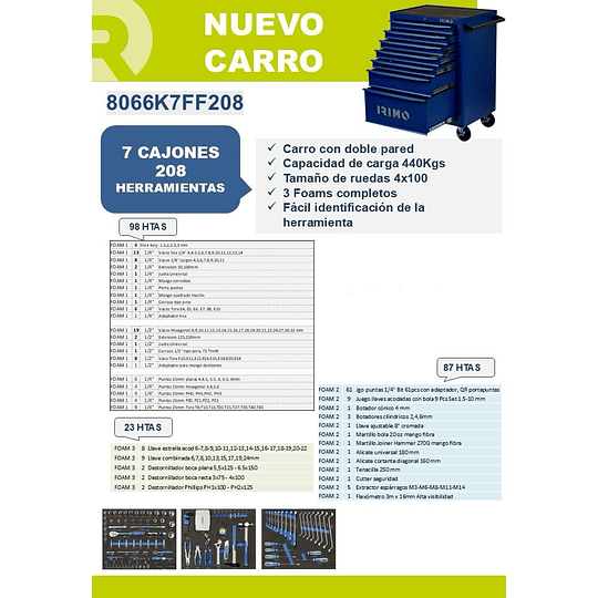 CARRO CON HERRAMIENTAS 208 PZAS IRIMO