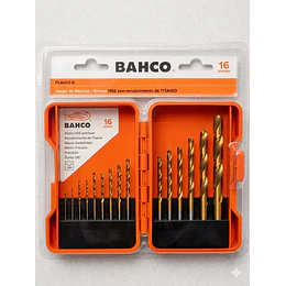 JUEGO DE BROCAS HSS C/RECUBRIMIENTO TITANIO 16PZAS BAHCO