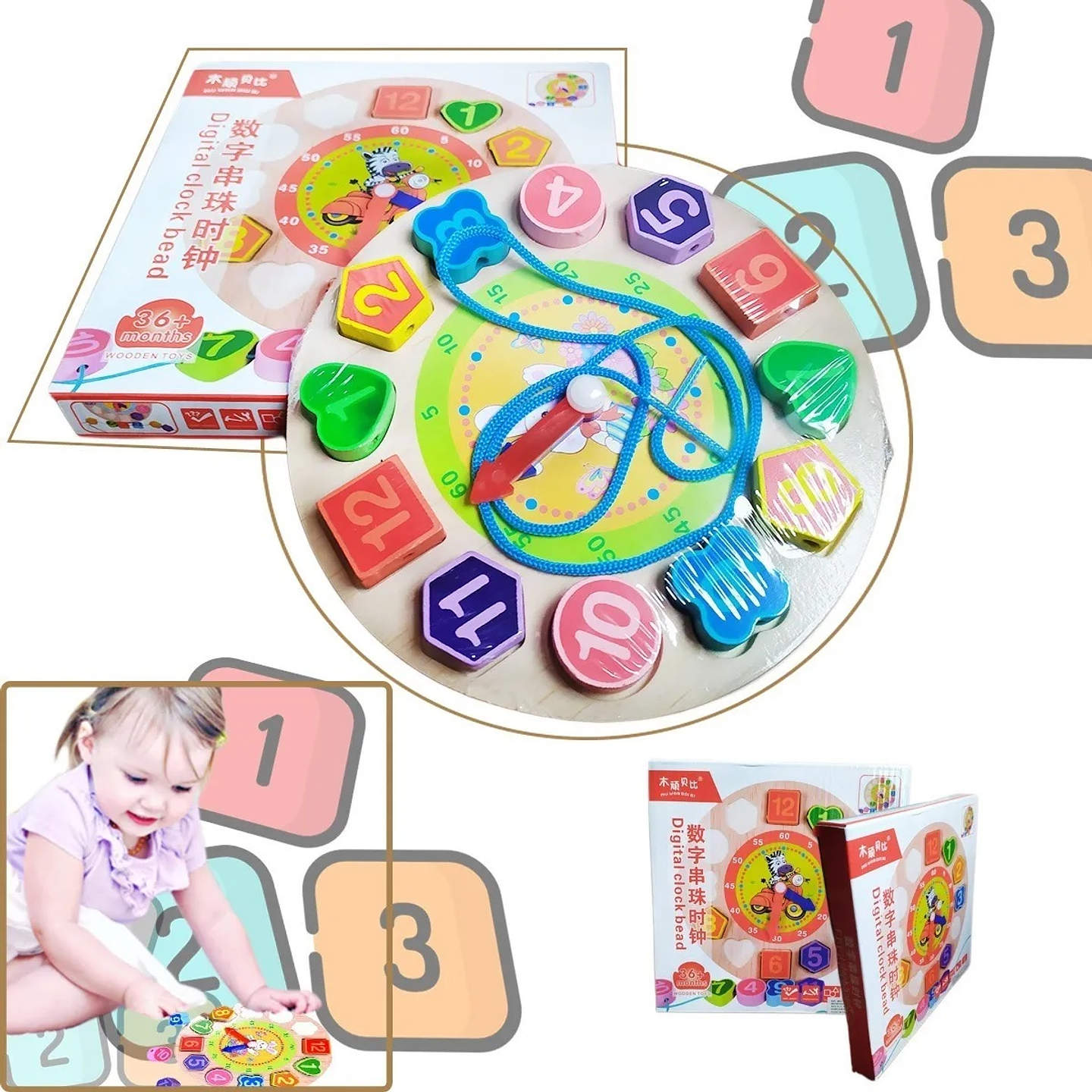 Rompecabezas Reloj Madera Juguete Aprendizaje Didáctico 7