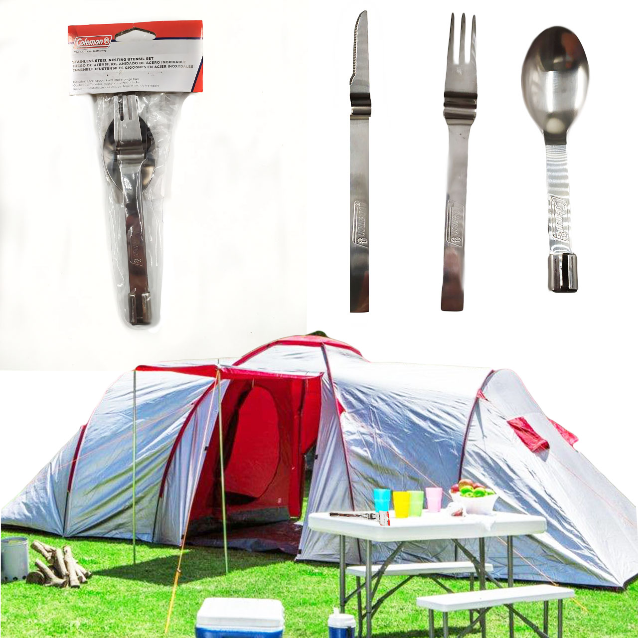 barebones  Juego de cubiertos para acampar con tenedor, cuchillo y cu