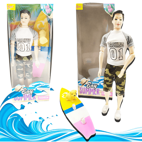 Muñeco Surfista Boy Sumer Mascota Juguete Articulado Infantil
