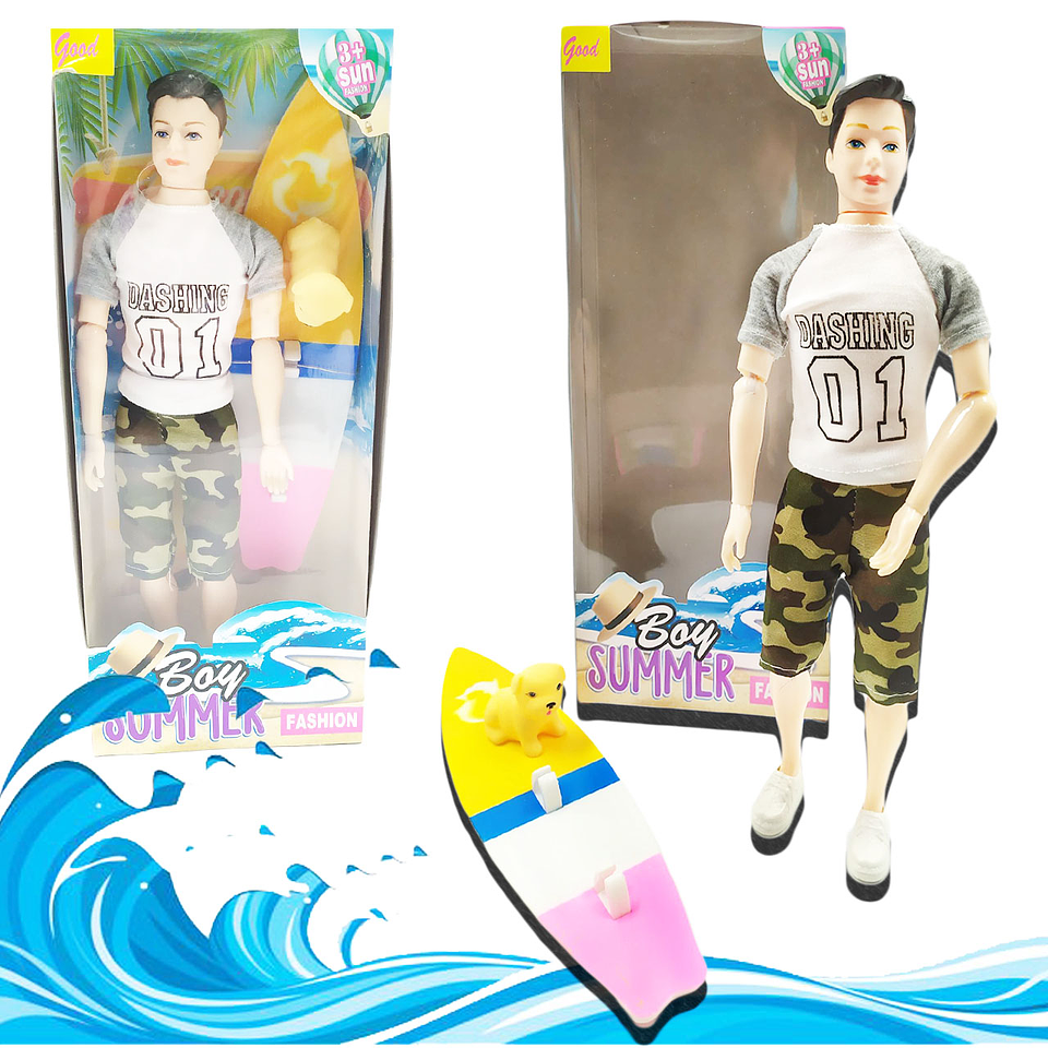 Muñeco Surfista Boy Sumer Mascota Juguete Articulado Infantil 2