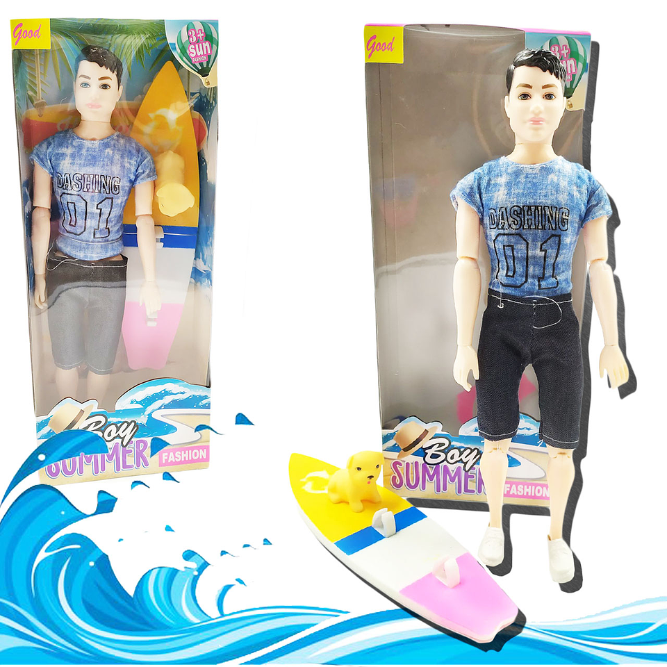 Muñeco Surfista Boy Sumer Mascota Juguete Articulado Infantil 3