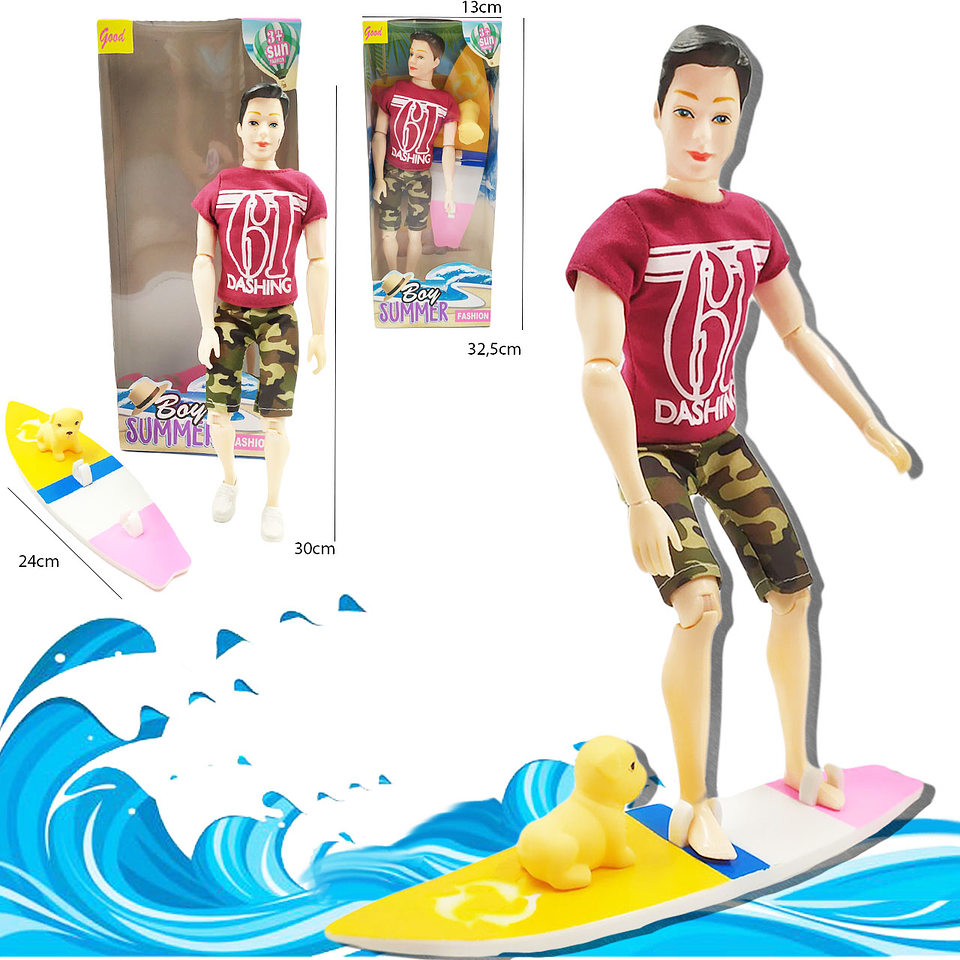 Muñeco Surfista Boy Sumer Mascota Juguete Articulado Infantil 5