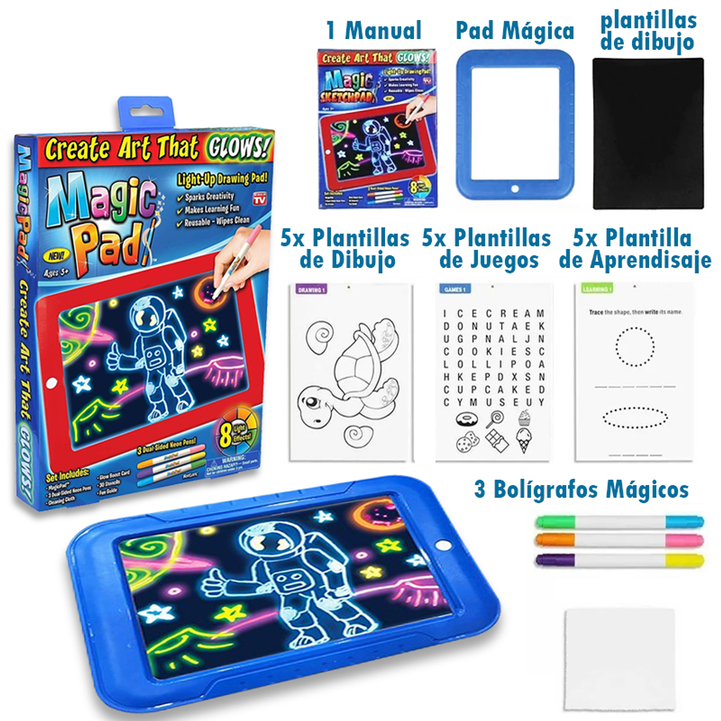 Tableta Mágica Azul Magic Pad Dibujo Juguete Didáctico 3