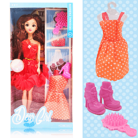 Muñeca Articulada Vestido Rojo Dear Girl Juguete Niñas