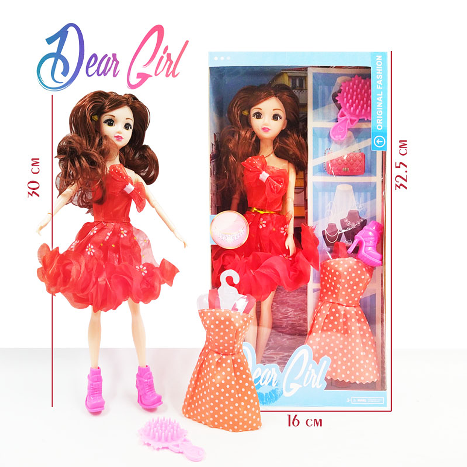 Muñeca Articulada Vestido Rojo Dear Girl Juguete Niñas 3