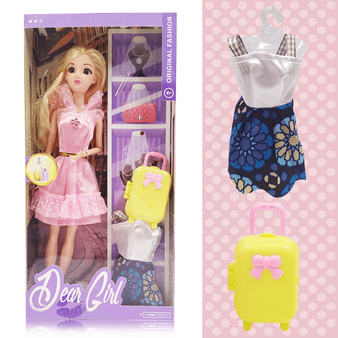 Muñeca Articulada Vestido Rosa Dear Girl Juguete Niñas