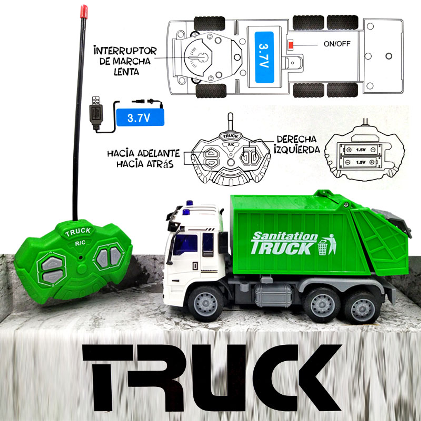 Carro Basura Control Remoto Juguete Niños Vehículo 3