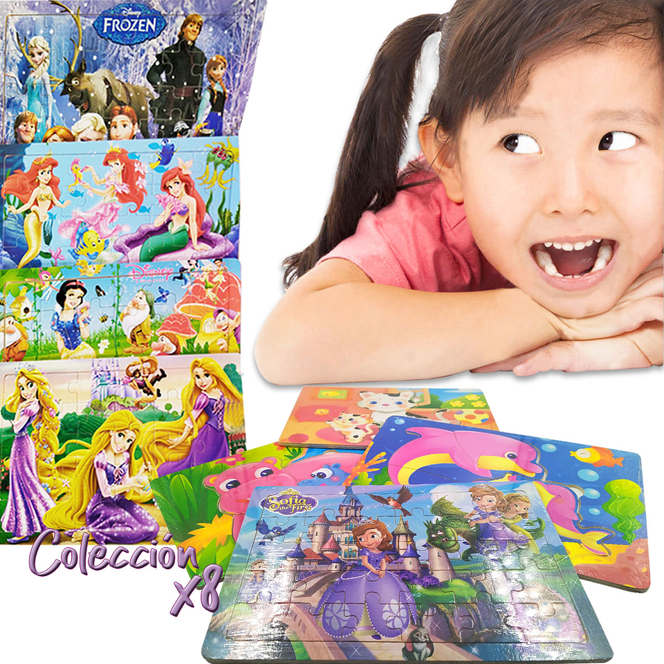 Rompecabezas MDF set x8 Personajes cómic Didácticos Juguetería Niñas 12