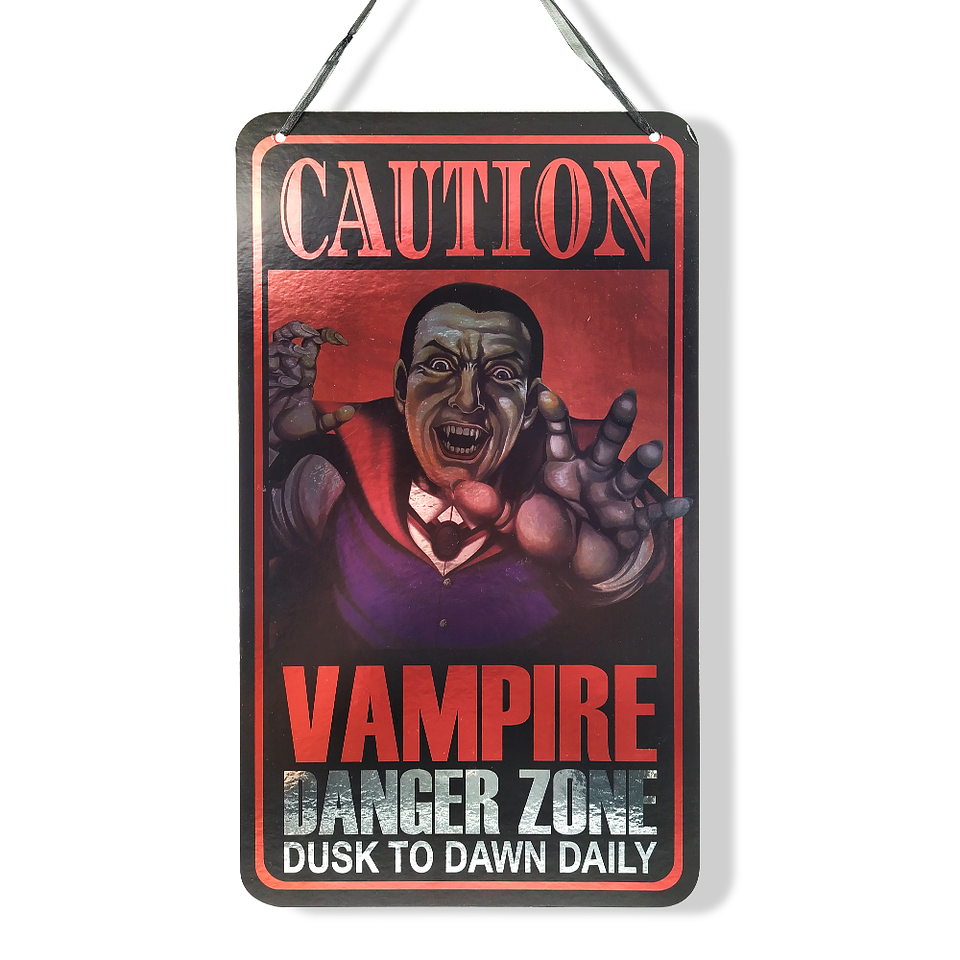 LETRERO DRACULA CAUTION HALLOWEEN DECORACION 1