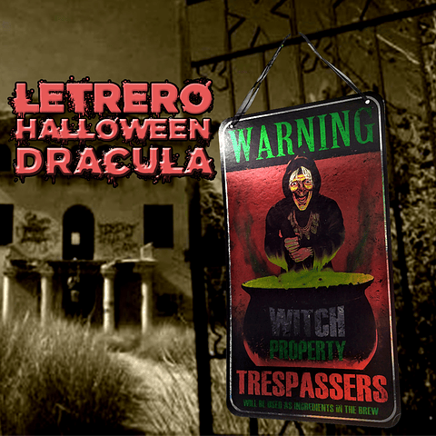 LETRERO BRUJA WARNING HALLOWEEN DECORACION