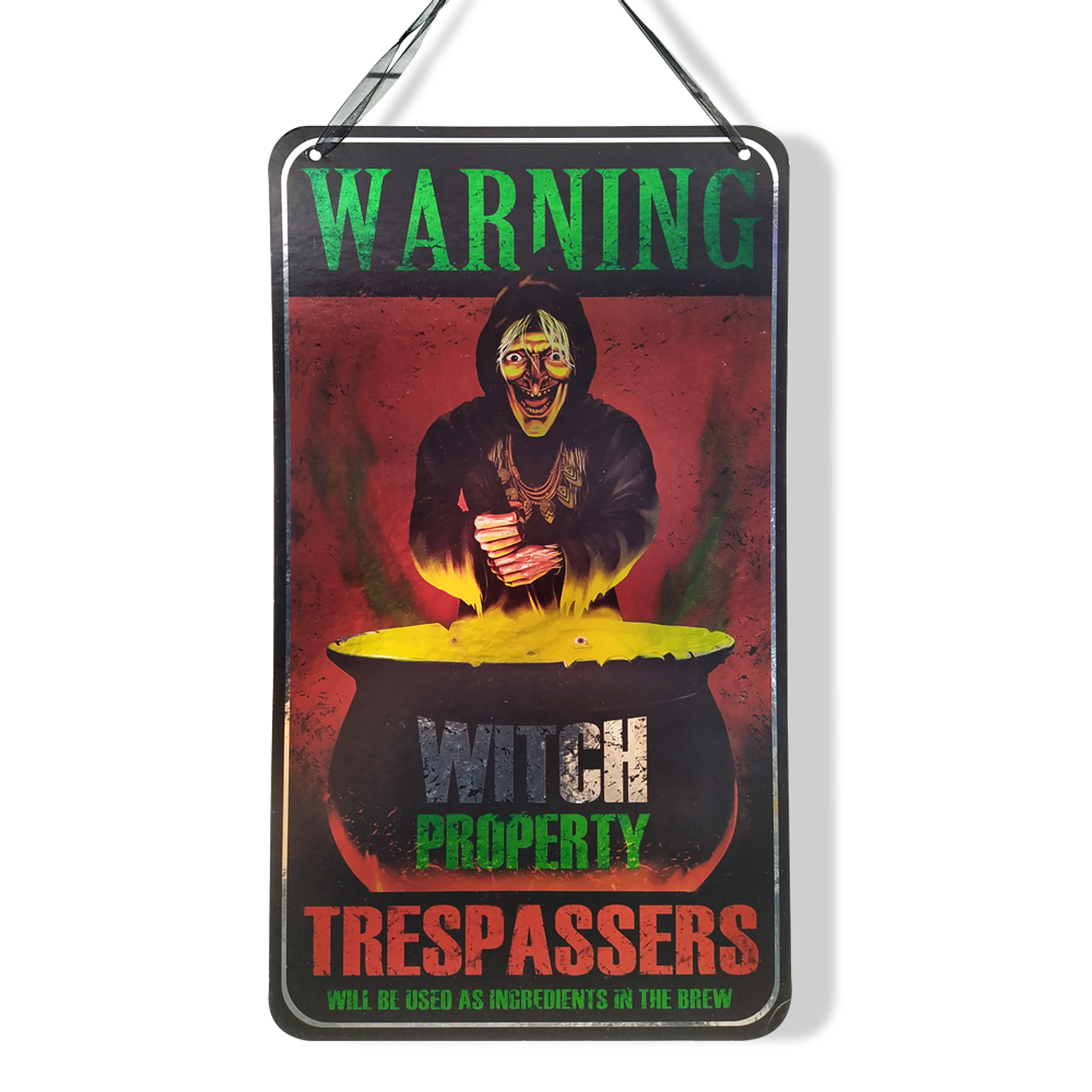 LETRERO BRUJA WARNING HALLOWEEN DECORACION 1