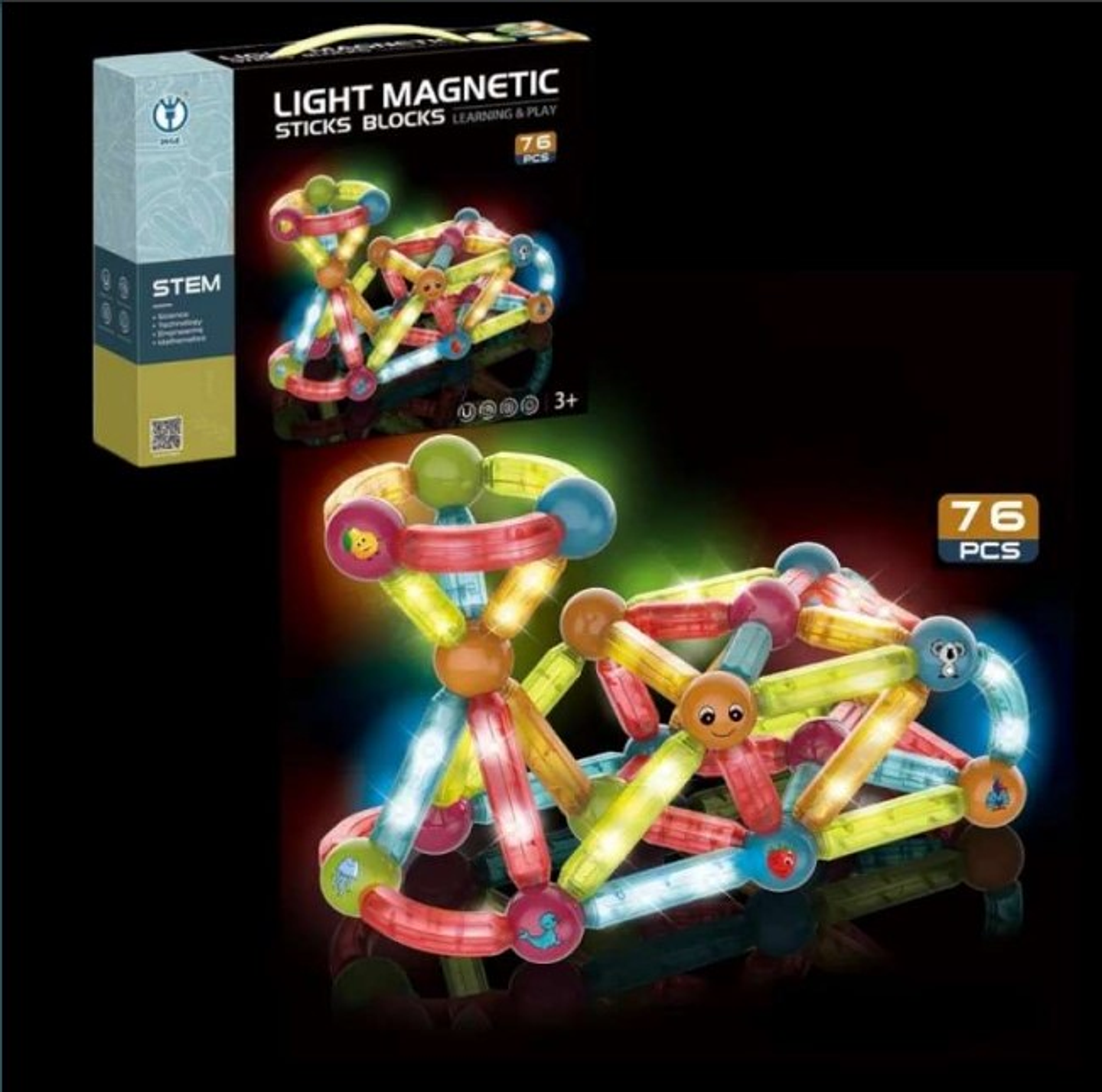 Juego de Bloques  Magnéticos con Luces x  76 pcs 1
