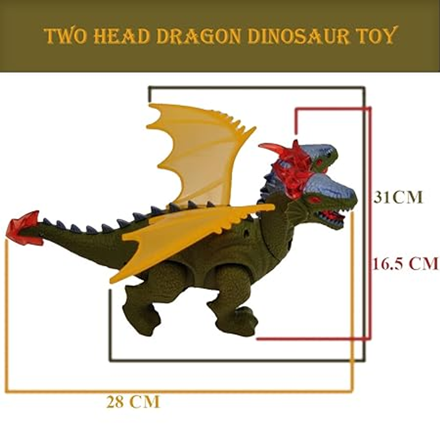 Dragón Dinosaurio 2 Cabezas Con Sonidos Movimientos Luces 3