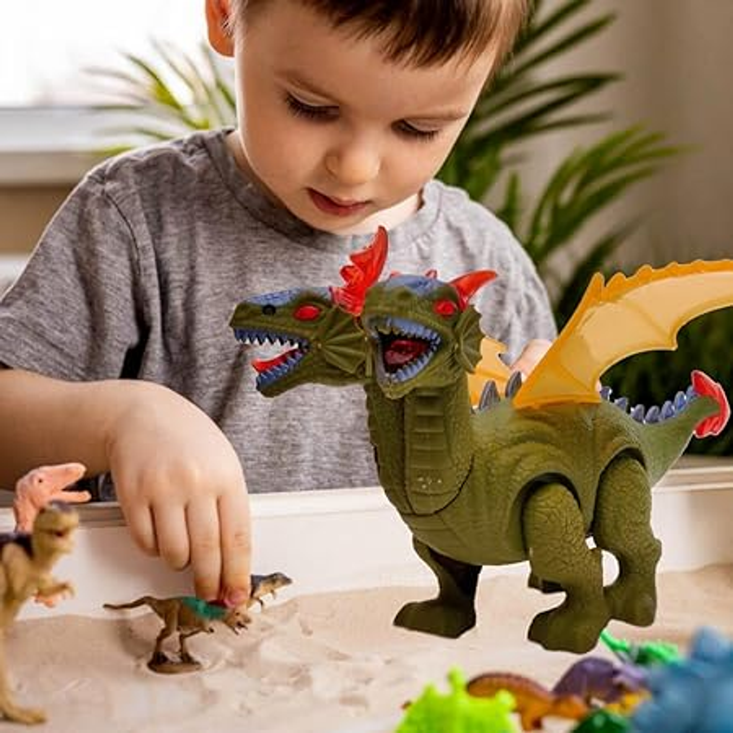 Dragón Dinosaurio 2 Cabezas Con Sonidos Movimientos Luces 5