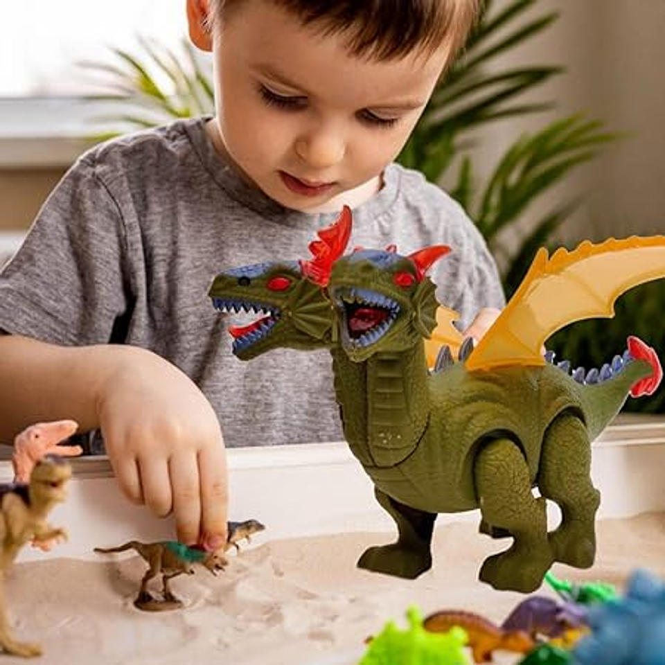 Dragón Dinosaurio 2 Cabezas Con Sonidos Movimientos Luces 5