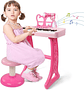 Piano musical rosa niños pequeños con micrófono y taburete - Miniatura 4