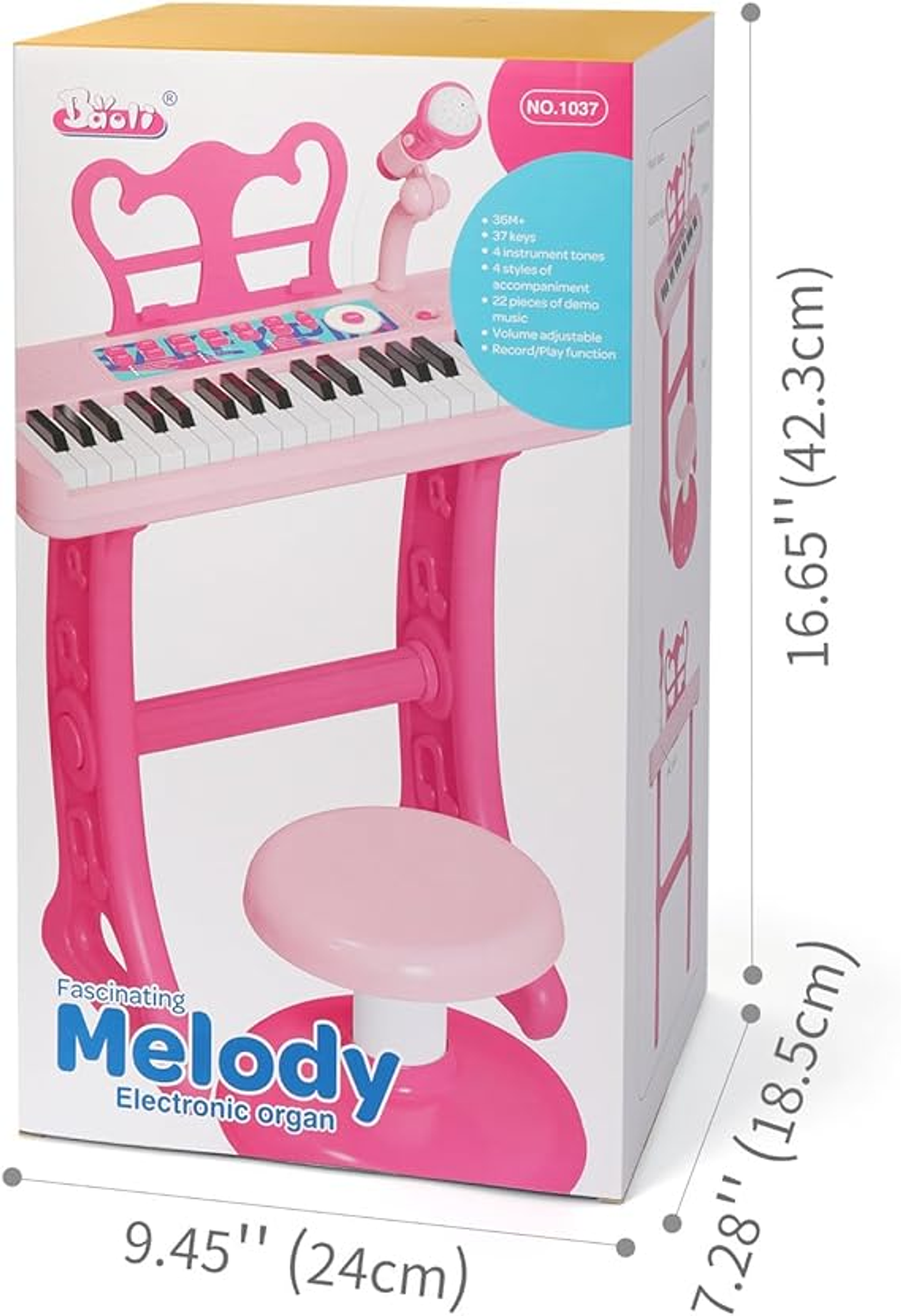 Piano musical rosa niños pequeños con micrófono y taburete 2