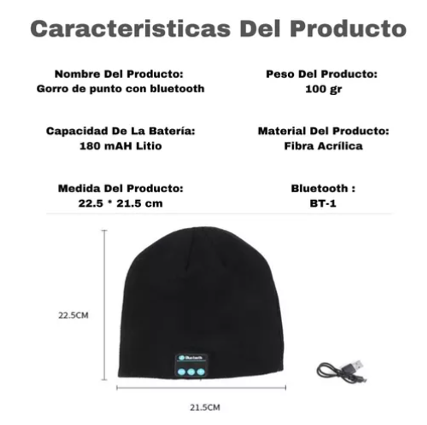 Gorro de lana con Bluetooth  Auriculares Altavoz Micrófono 4