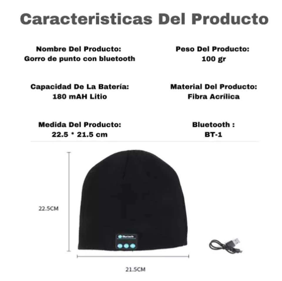 Gorro de lana con Bluetooth  Auriculares Altavoz Micrófono 4