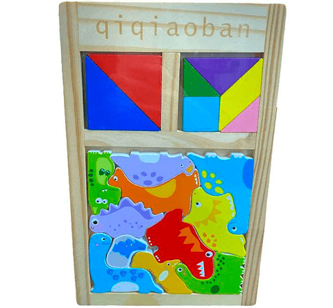 Tangram De Madera 3 En 1 Dinosaurios Puzzle Tabla 
