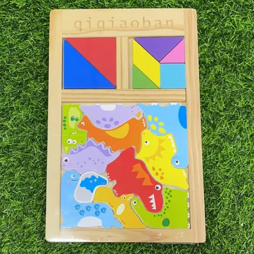 Tangram De Madera 3 En 1 Dinosaurios Puzzle Tabla  3