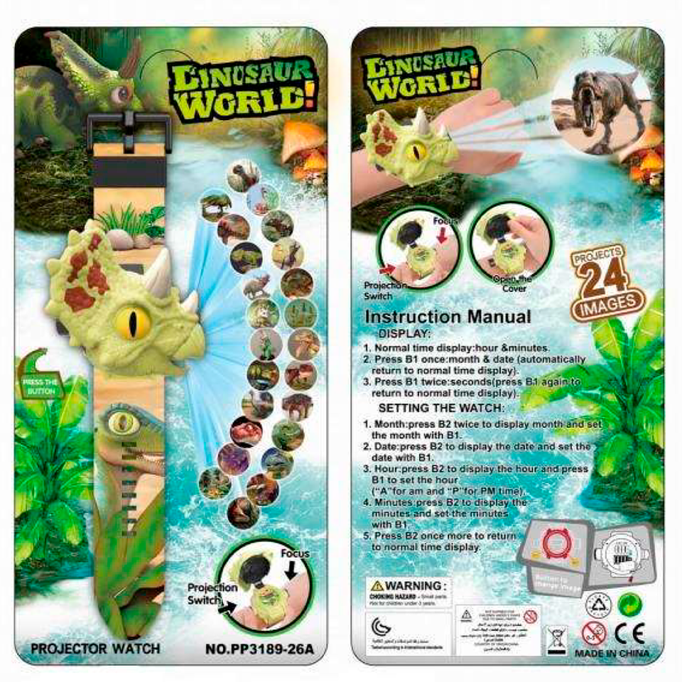 Juguete Electrónico De Reloj De Proyección Dino 24 Patrones 3