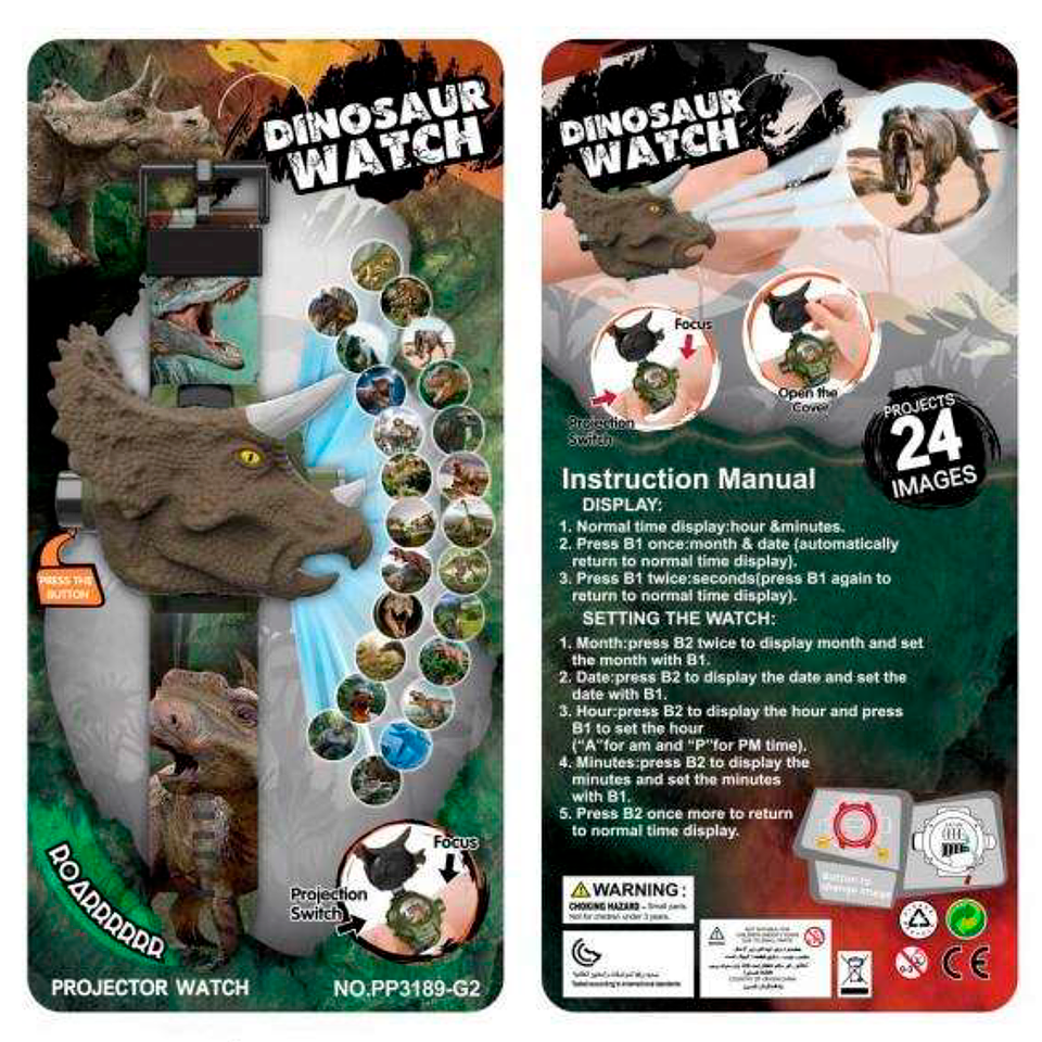 Juguete Electrónico De Reloj De Proyección Dino 24 Patrones 3