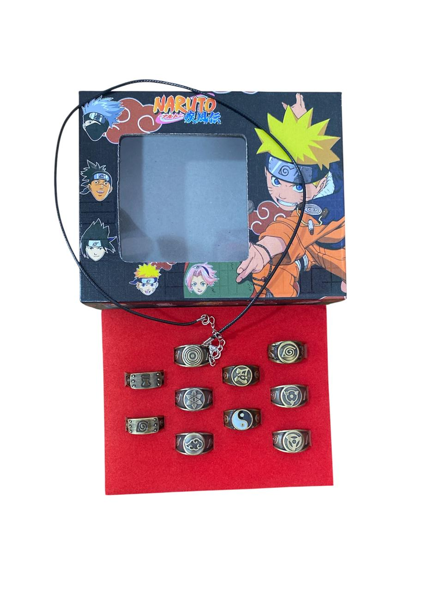 SET DE COLECCIÓN NARUTO SHIPPUDEN 10 ANILLOS NINJA Y COLLAR  1