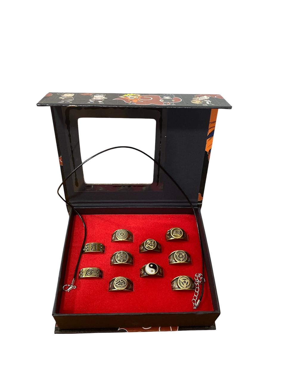 SET DE COLECCIÓN NARUTO SHIPPUDEN 10 ANILLOS NINJA Y COLLAR  2