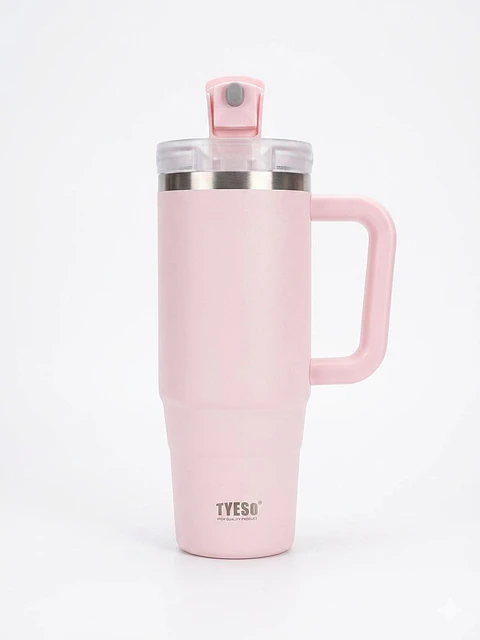 TERMO DE ACERO INOXIDABLE TYESO  CON ASA Y TAPA DE DOBLE FUNCIÓN