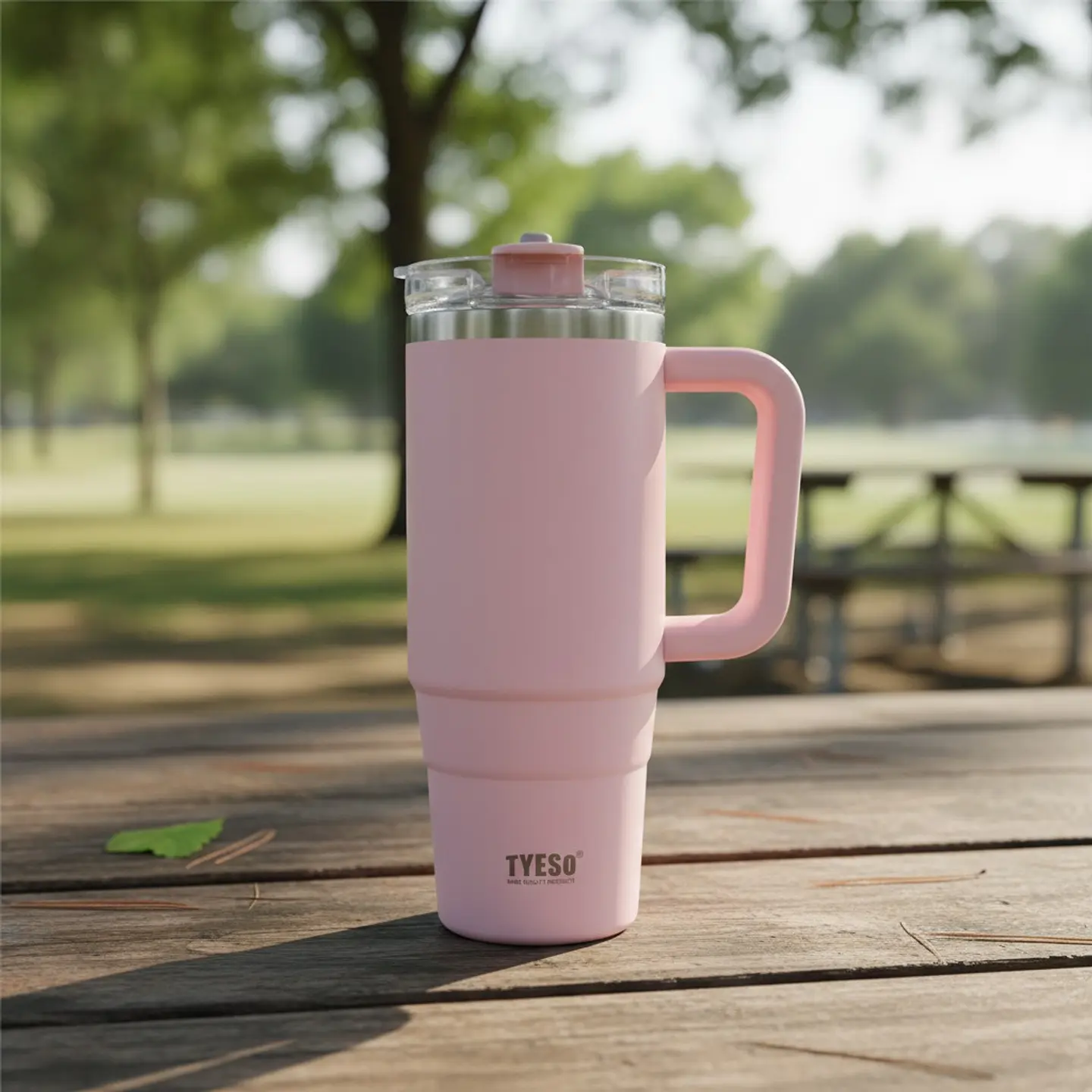 TERMO DE ACERO INOXIDABLE TYESO  CON ASA Y TAPA DE DOBLE FUNCIÓN 2