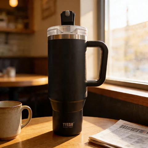 VASO TÉRMICO TYESO TUMBLER - EDICIÓN BLACK MATTE CON ASA ERGONÓMICA