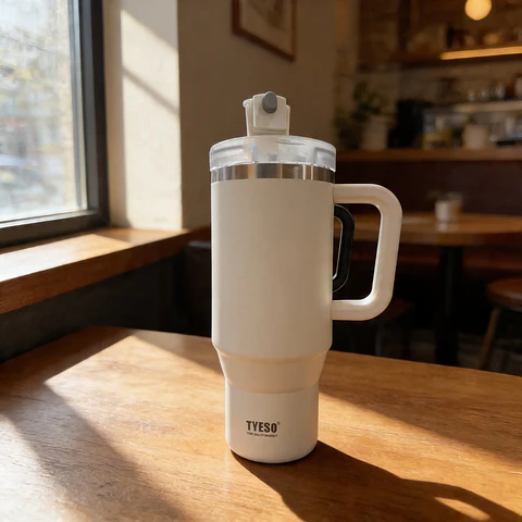 VASO TÉRMICO TYESO TUMBLER - EDICIÓN OFF-WHITE CON ASA ERGONÓMICA