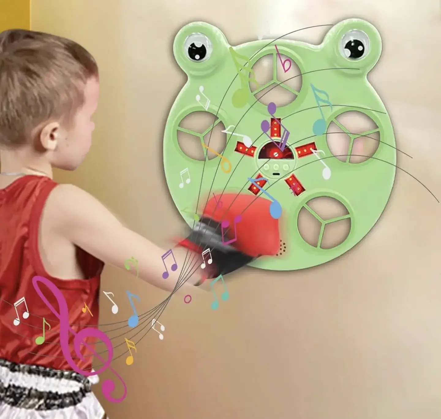  MÁQUINA DE BOXEO MUSICAL INFANTIL CON GUANTES RANA LED 2