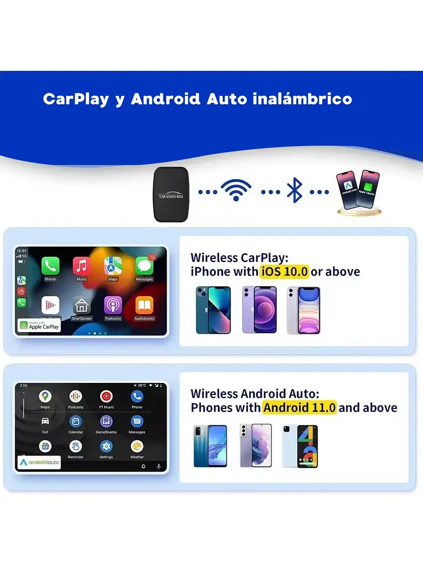 Adaptador inalámbrico CarPlay Android Auto +YouTube y Netflix  3