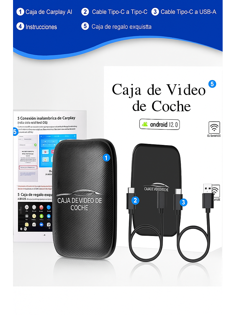 Adaptador inalámbrico CarPlay Android Auto +YouTube y Netflix  7
